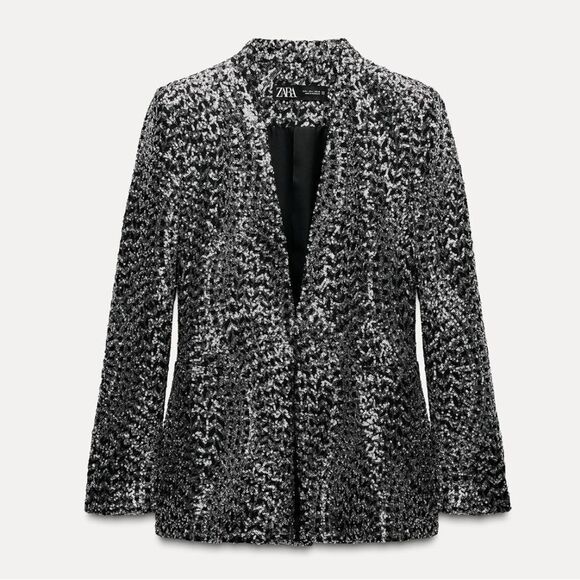 Zara Black and White Textured Blazer - Picture 1 of 8